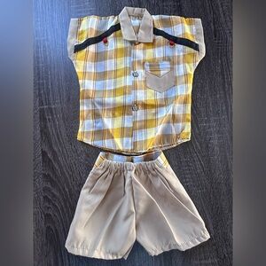 Yellow Plaid and Khaki Matching Baby Top & Bottom Set, New Without Tags